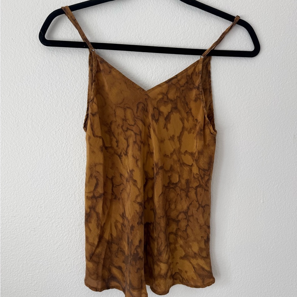 Mes Demoiselles Brown Marbled V-Neck 100% Silk Cami